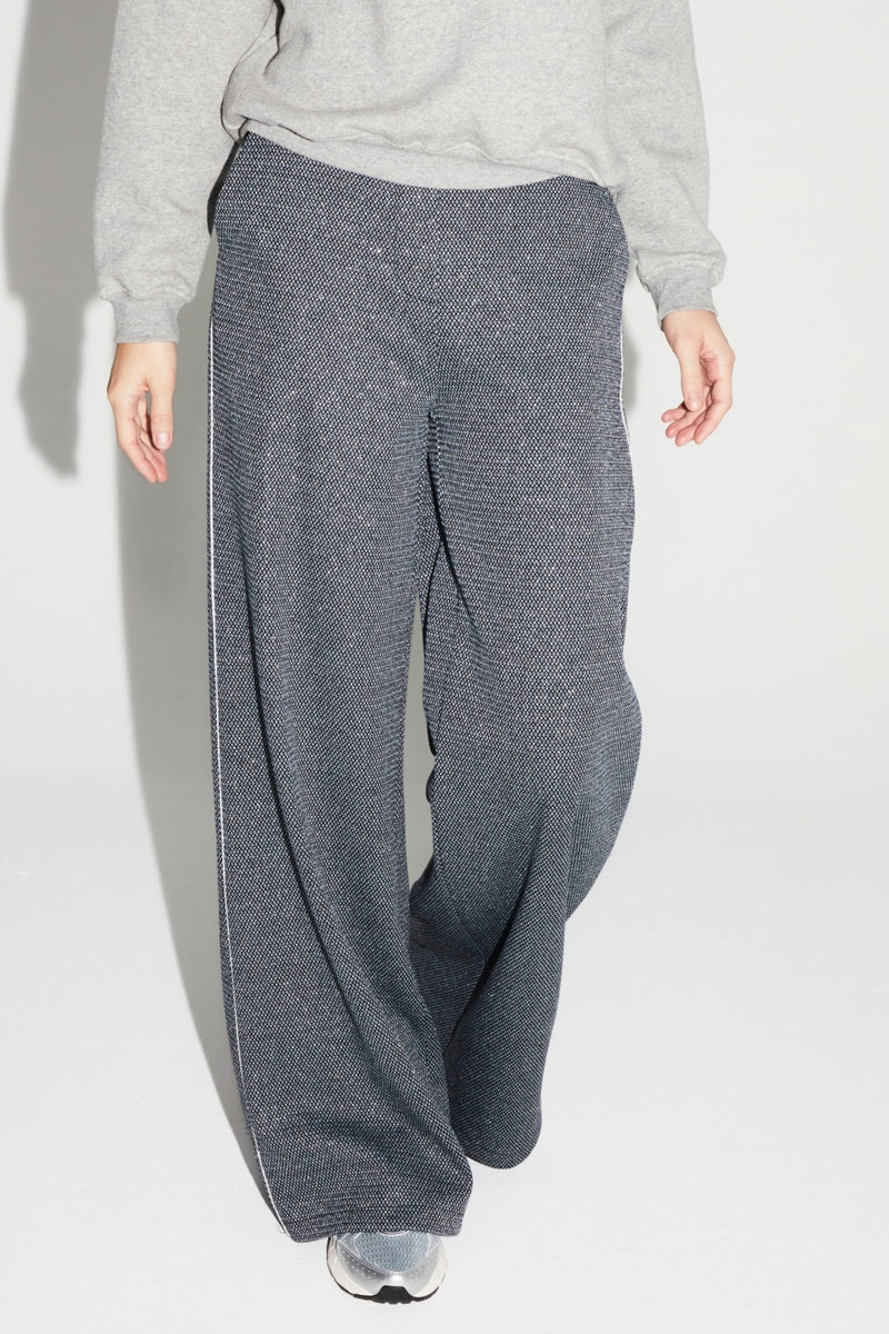 Chic Italian-Knitted Charlie Geo Blue Wide-Leg Trousers: Effortless Style, Ultimate Comfort