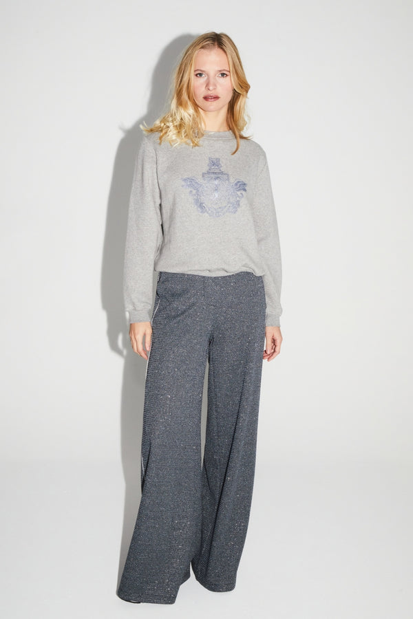 Chic Italian-Knitted Charlie Geo Blue Wide-Leg Trousers: Effortless Style, Ultimate Comfort