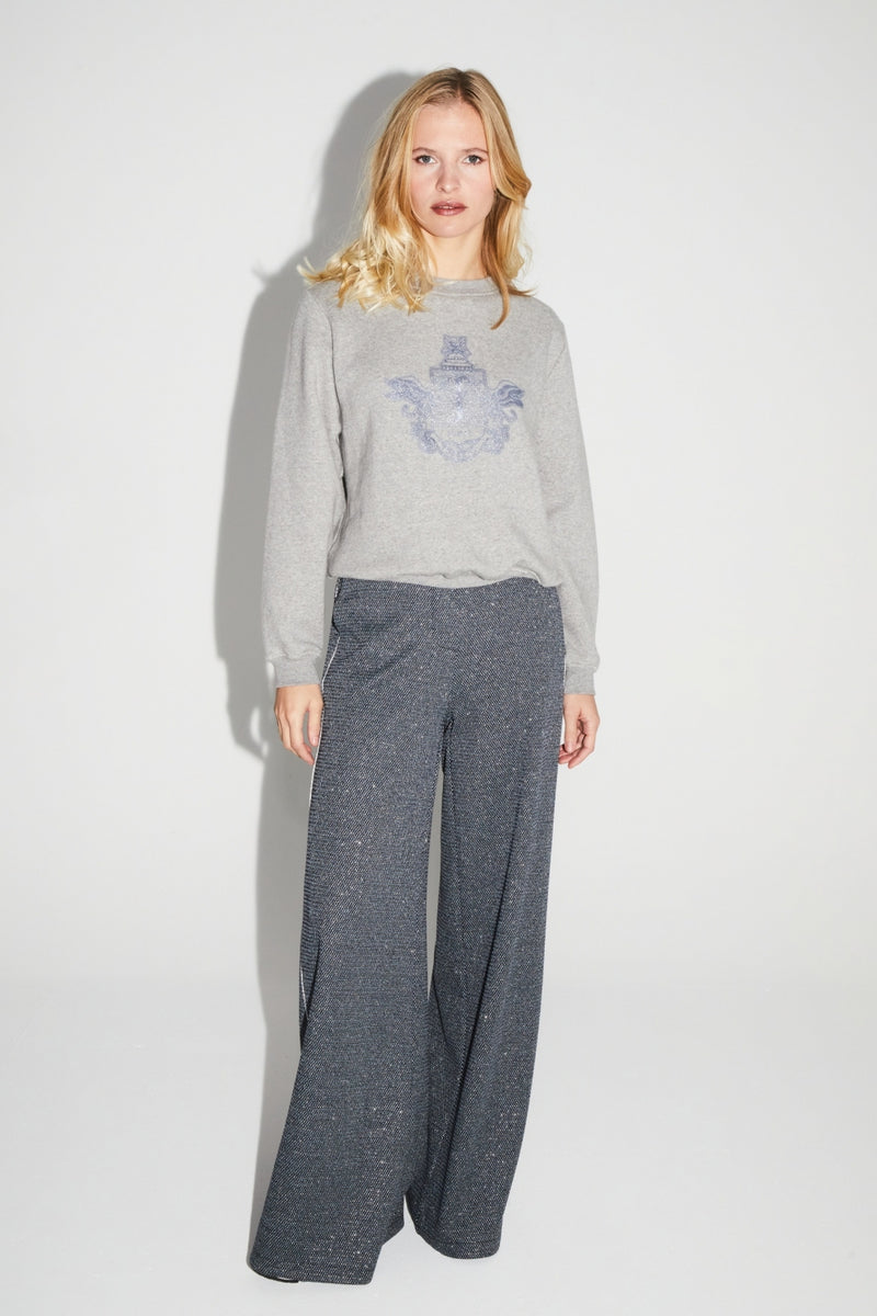 Chic Italian-Knitted Charlie Geo Blue Wide-Leg Trousers: Effortless Style, Ultimate Comfort