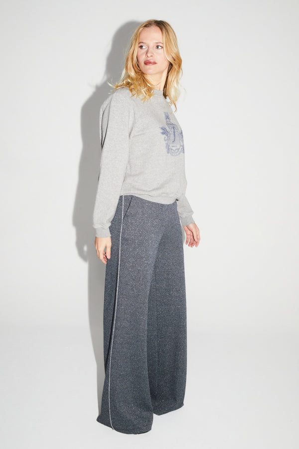 Chic Italian-Knitted Charlie Geo Blue Wide-Leg Trousers: Effortless Style, Ultimate Comfort