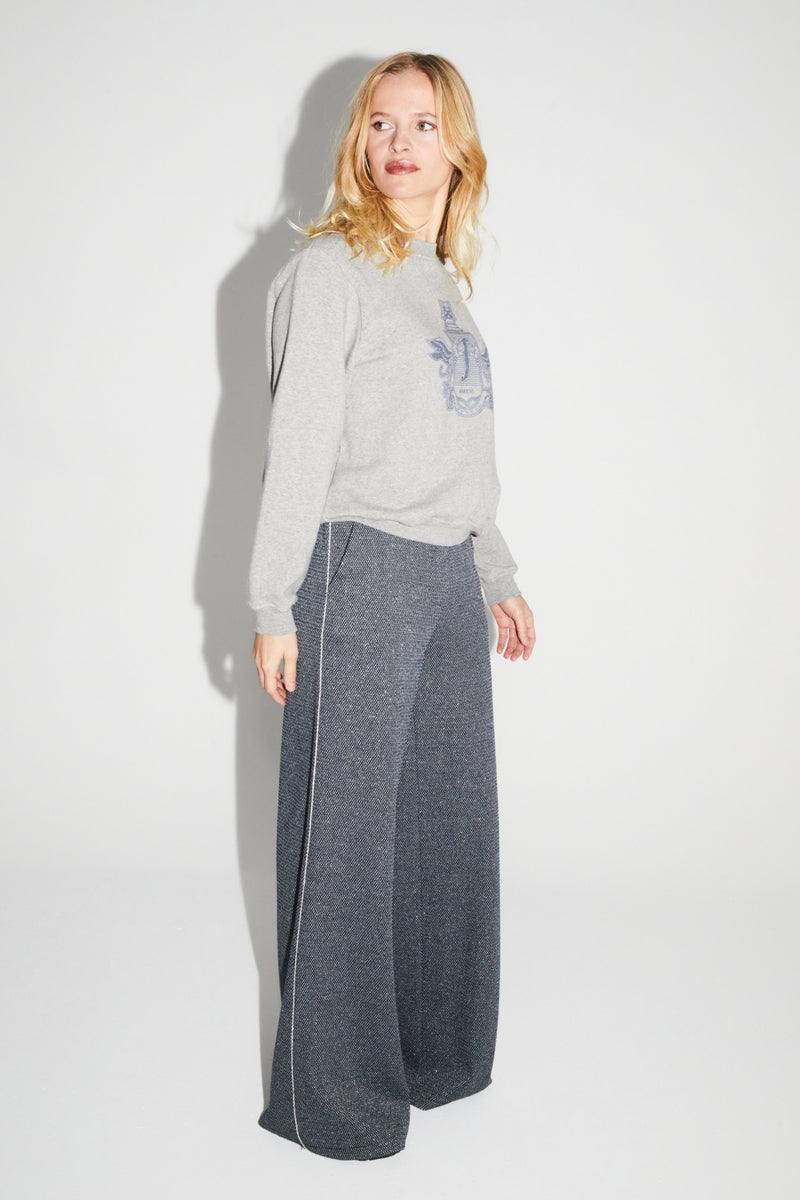 Chic Italian-Knitted Charlie Geo Blue Wide-Leg Trousers: Effortless Style, Ultimate Comfort