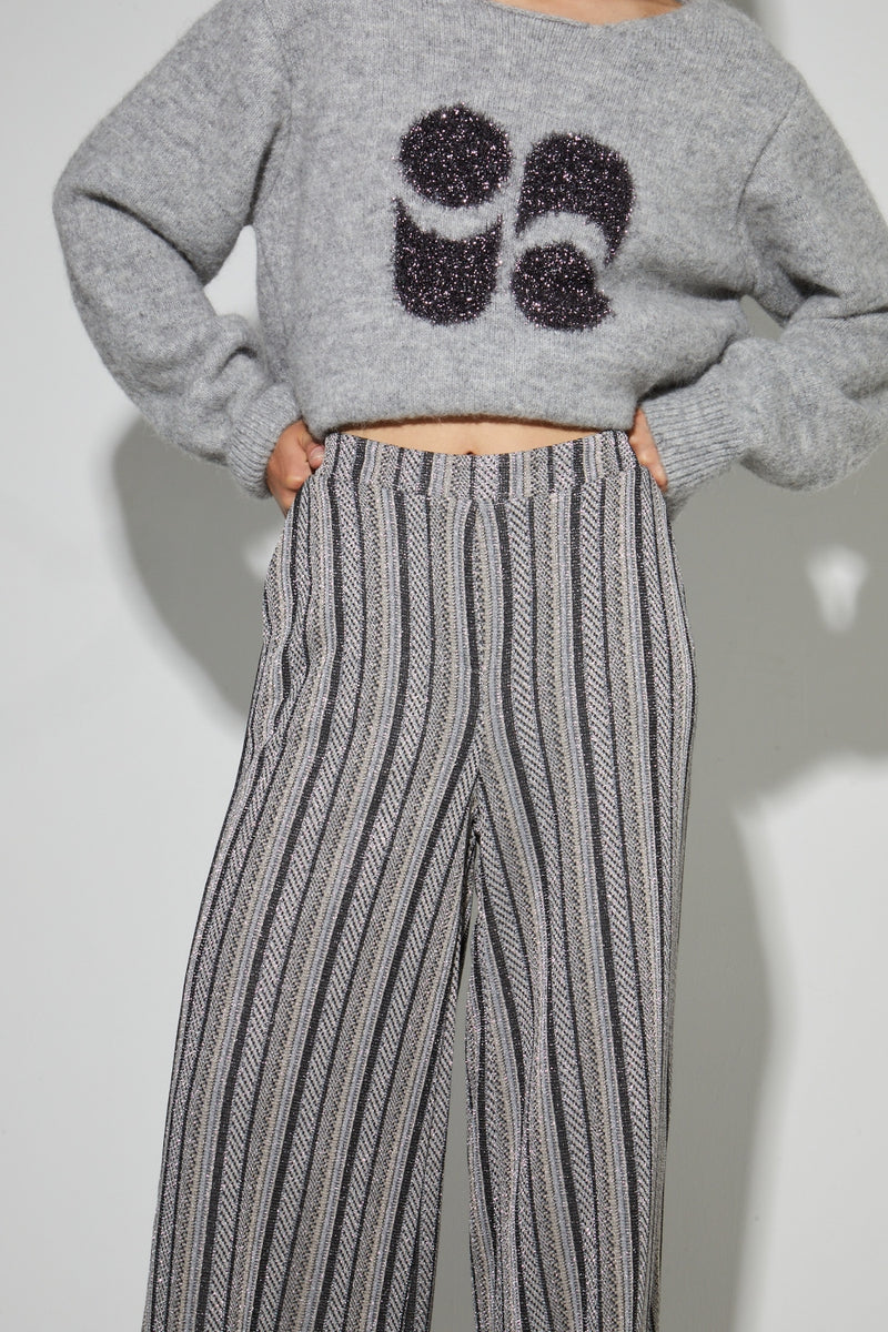Elegant Charlie Striped Knit Trousers: Fluid, Wide Leg, Stretch, Italian Made