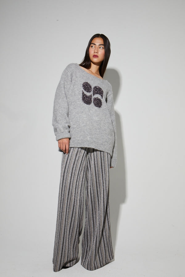 Elegant Charlie Striped Knit Trousers: Fluid, Wide Leg, Stretch, Italian Made