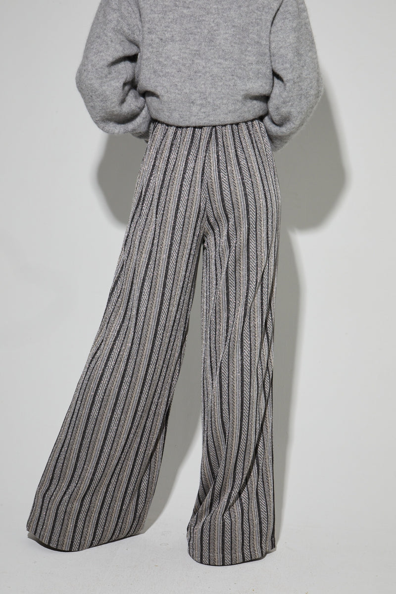 Elegant Charlie Striped Knit Trousers: Fluid, Wide Leg, Stretch, Italian Made