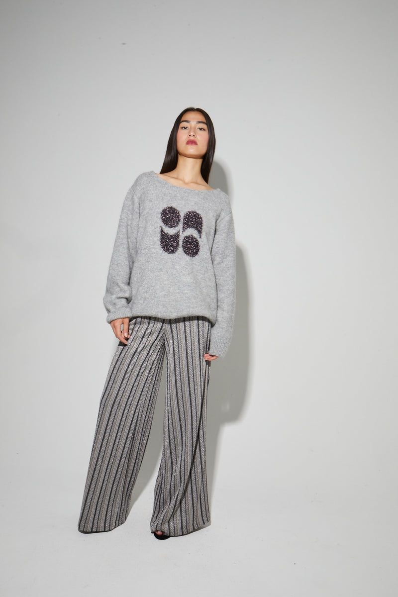 Elegant Charlie Striped Knit Trousers: Fluid, Wide Leg, Stretch, Italian Made