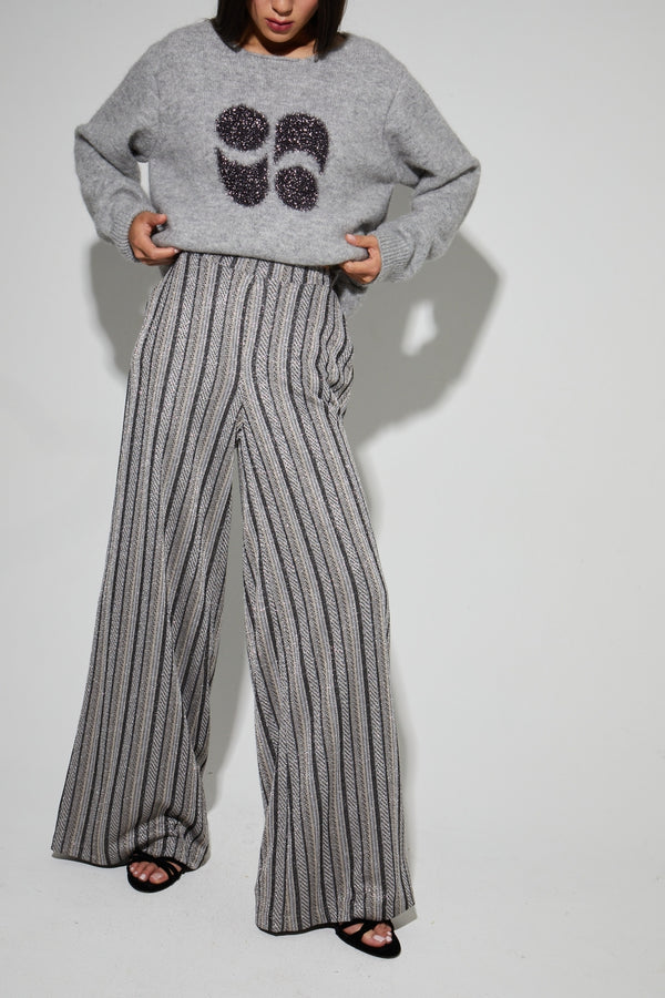 Elegant Charlie Striped Knit Trousers: Fluid, Wide Leg, Stretch, Italian Made