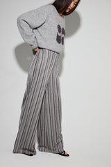 Elegant Charlie Striped Knit Trousers: Fluid, Wide Leg, Stretch, Italian Made
