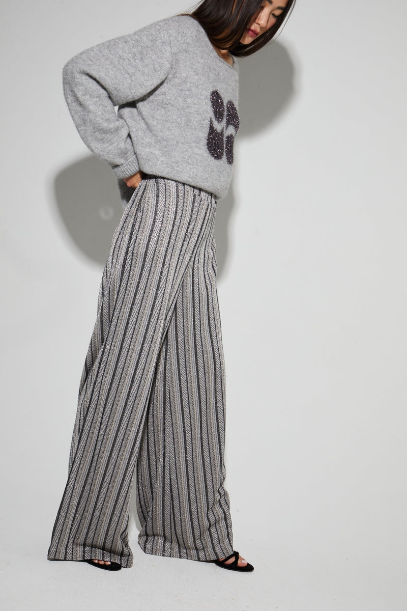 Elegant Charlie Striped Knit Trousers: Fluid, Wide Leg, Stretch, Italian Made