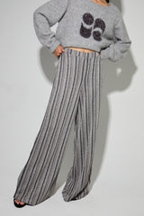 Elegant Charlie Striped Knit Trousers: Fluid, Wide Leg, Stretch, Italian Made