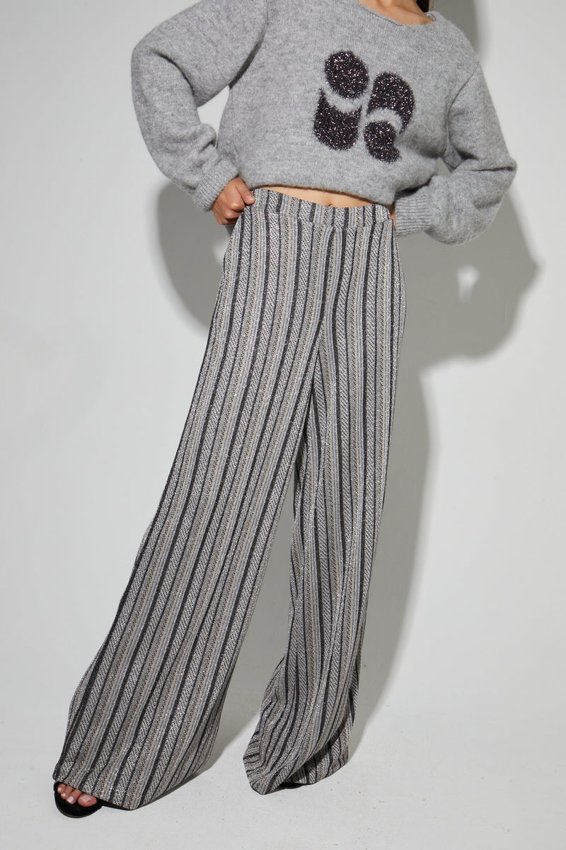 Elegant Charlie Striped Knit Trousers: Fluid, Wide Leg, Stretch, Italian Made