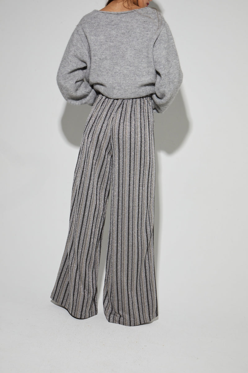 Elegant Charlie Striped Knit Trousers: Fluid, Wide Leg, Stretch, Italian Made