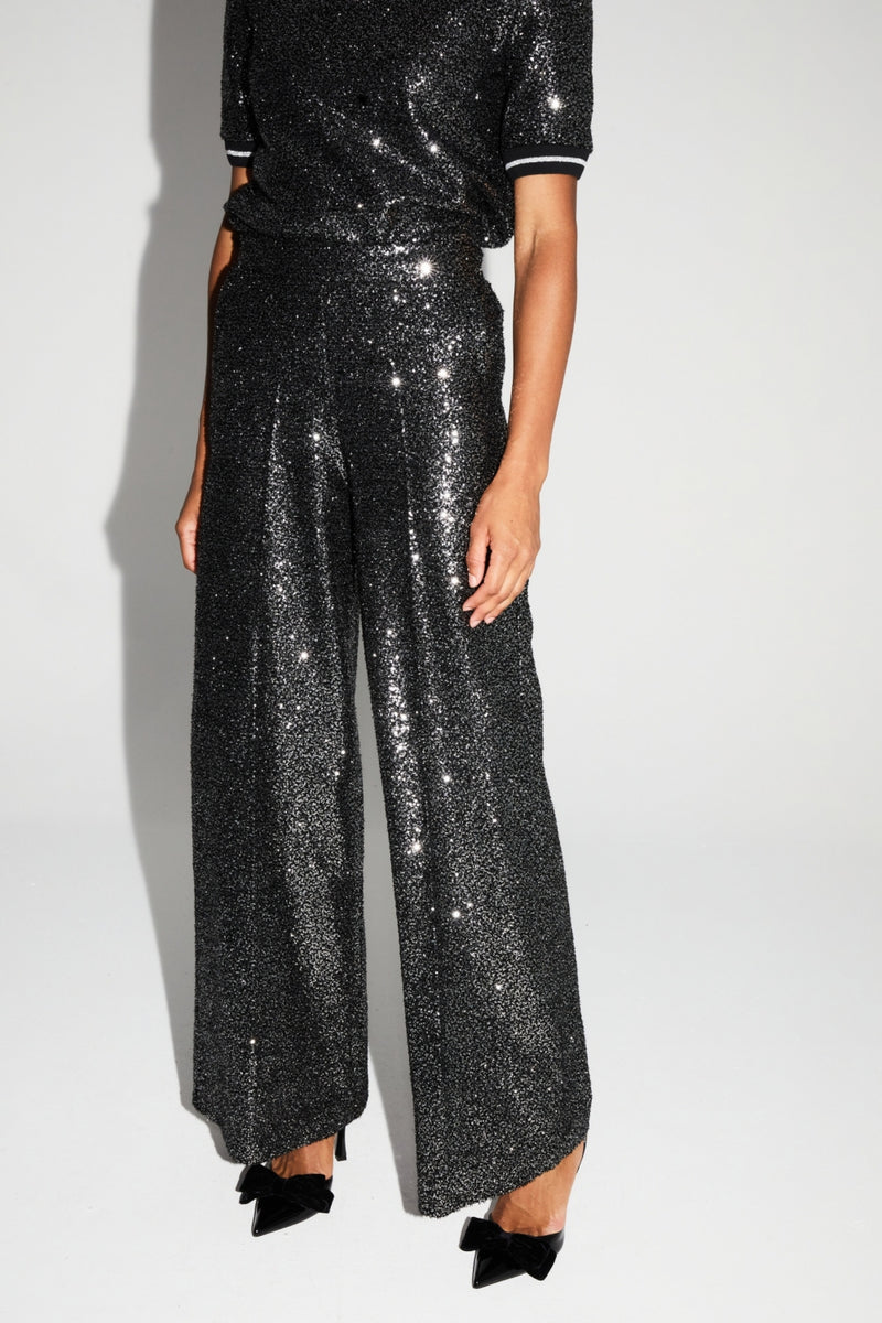 Sparkling Charlie Sequin Trousers: Wide Leg, Fluid Fit, Italian Elegance