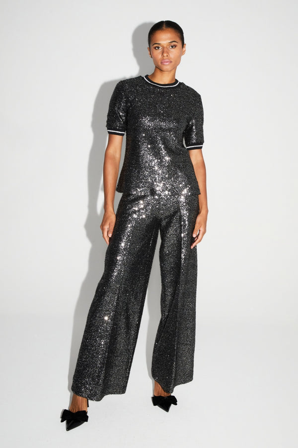 Sparkling Charlie Sequin Trousers: Wide Leg, Fluid Fit, Italian Elegance