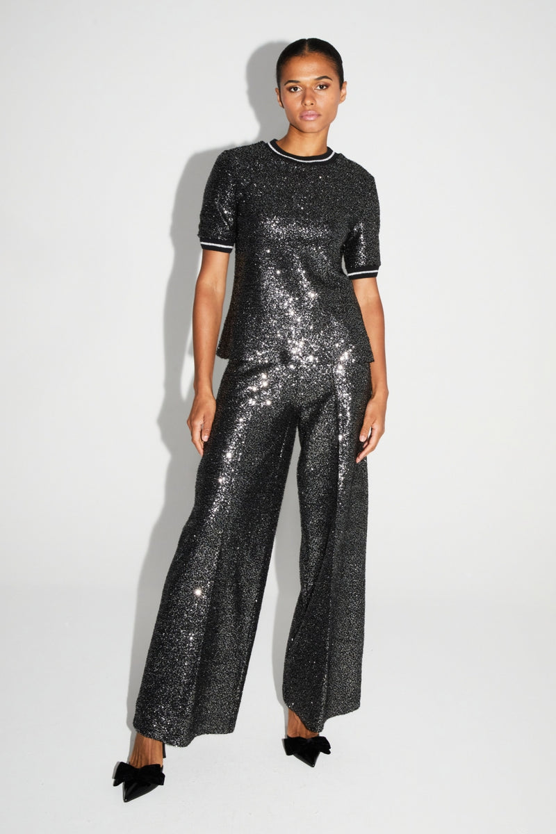 Sparkling Charlie Sequin Trousers: Wide Leg, Fluid Fit, Italian Elegance