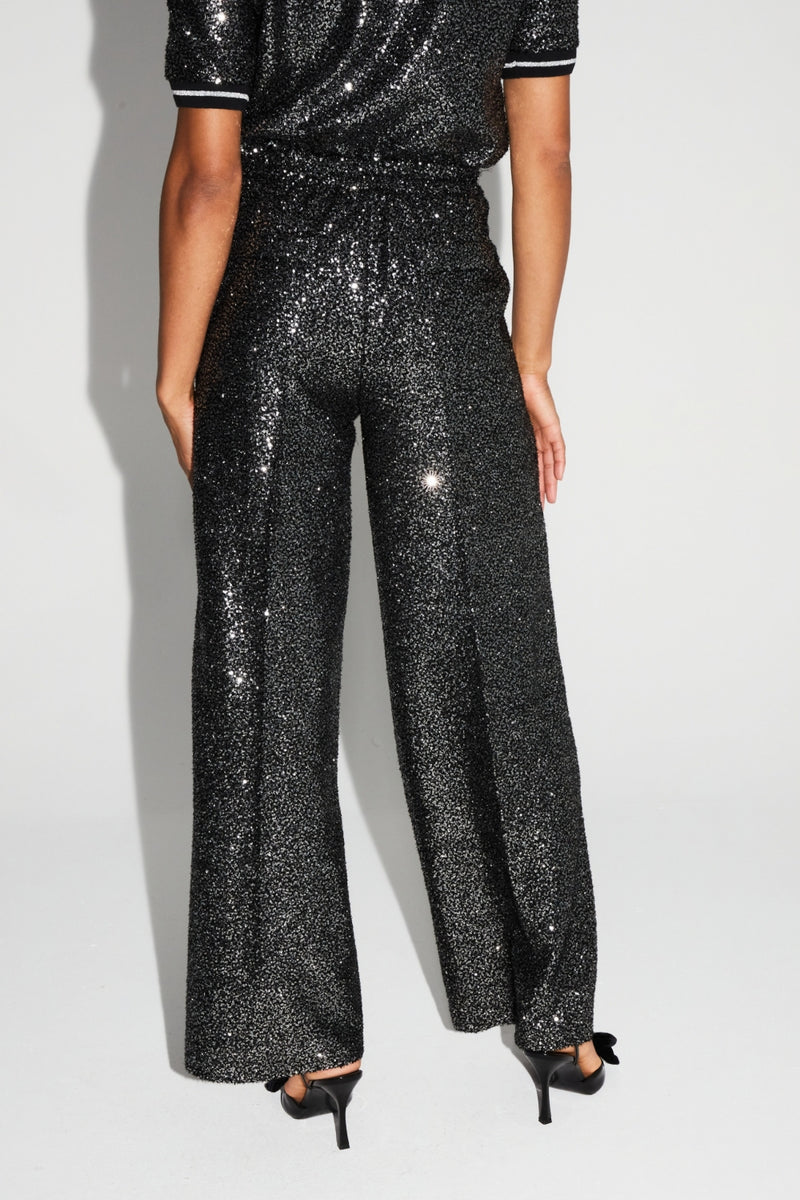 Sparkling Charlie Sequin Trousers: Wide Leg, Fluid Fit, Italian Elegance
