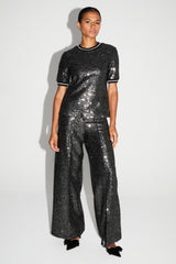 Sparkling Charlie Sequin Trousers: Wide Leg, Fluid Fit, Italian Elegance