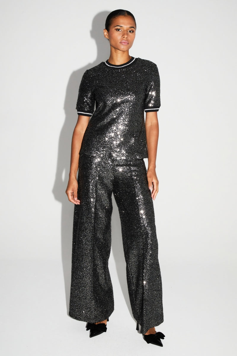 Sparkling Charlie Sequin Trousers: Wide Leg, Fluid Fit, Italian Elegance
