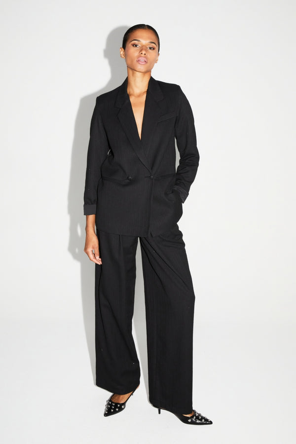 Astrid Black Sequin High-Waisted Wide-Leg Italian Knit Trousers for Women