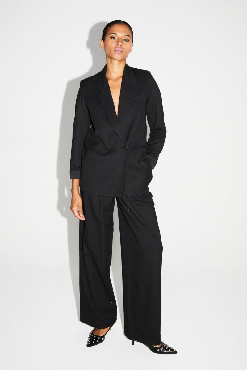 Astrid Black Sequin High-Waisted Wide-Leg Italian Knit Trousers for Women