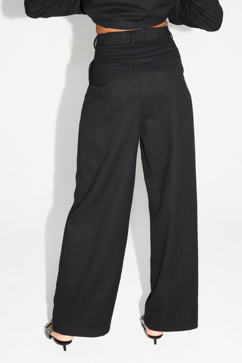 Astrid Black Sequin High-Waisted Wide-Leg Italian Knit Trousers for Women