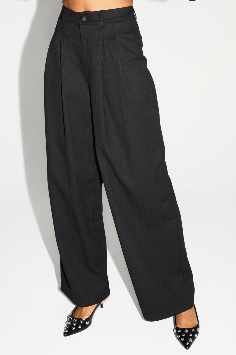 Astrid Black Sequin High-Waisted Wide-Leg Italian Knit Trousers for Women