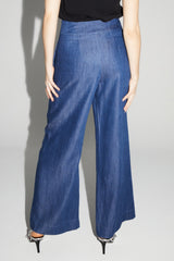 Imprevu Ada Blue Lyocell Fluid Wide-Leg Trousers: Italian Crafted Comfort