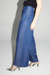 Imprevu Ada Blue Lyocell Fluid Wide-Leg Trousers: Italian Crafted Comfort