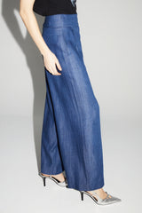 Imprevu Ada Blue Lyocell Fluid Wide-Leg Trousers: Italian Crafted Comfort