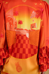 Shirt Castagnette 3 Ruffles Palm| بلوزة نسائية Castagnette 3 Ruffles Palm - Maison Clad