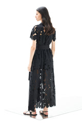 Shirt Dress Anafi Petunia Long Lace Althea Black | فستان نسائي - Maison Clad
