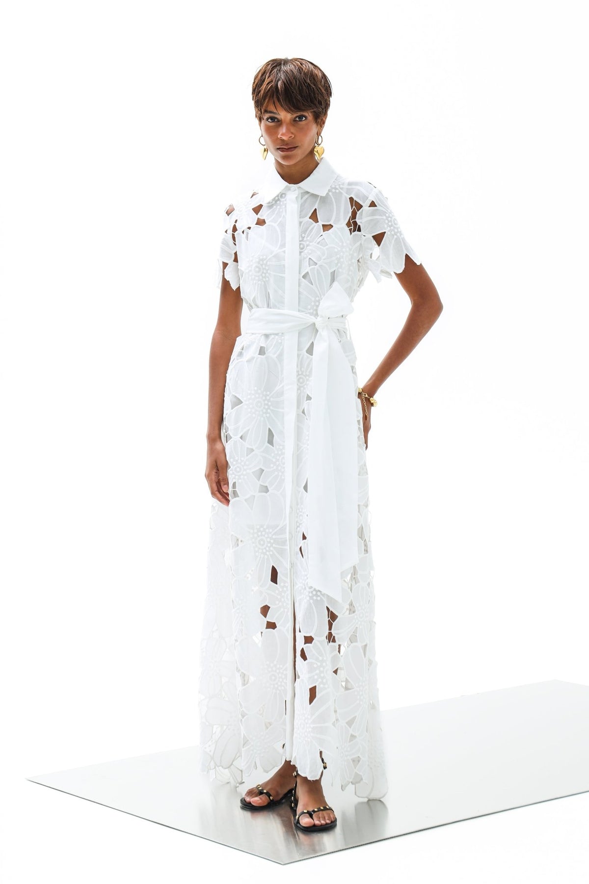 Shirt Dress Anafi Petunia Long Lace Althea White | فستان نسائي - Maison Clad