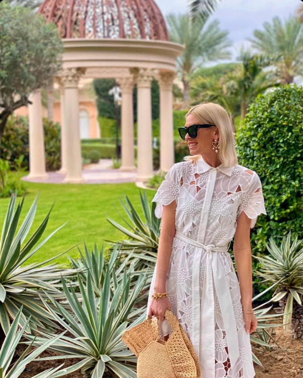 Shirt Dress Anafi Petunia Long Lace Althea White | فستان نسائي - Maison Clad