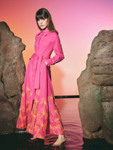 Shirt Dress Broided Palmtree Magenta | فستان نسائي - Maison Clad