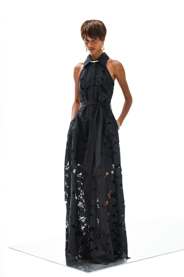 Shirt Dress Iris Petunia Long Lace Althea Black | فستان نسائي - Maison Clad