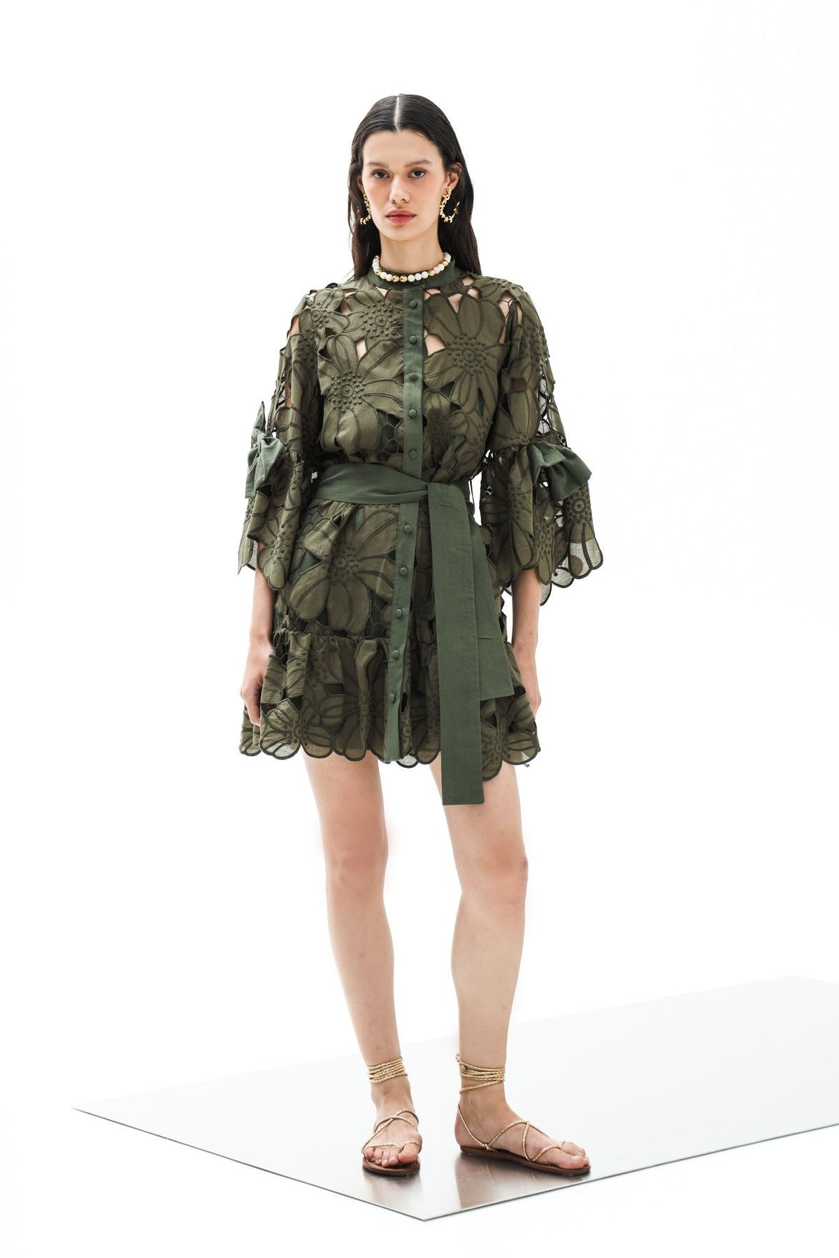 Shirt Dress Xanthippe Petunia Short Lace Althea Pesto | فستان نسائي - Maison Clad