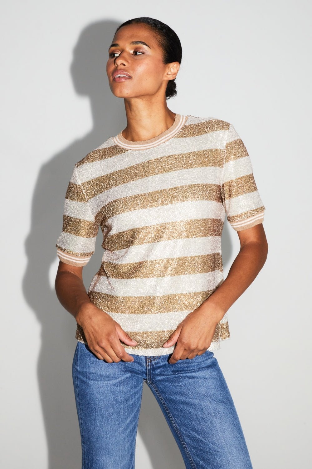 Shirt Poppy Sequins Gold Stripes|قميصPoppy - Maison Clad
