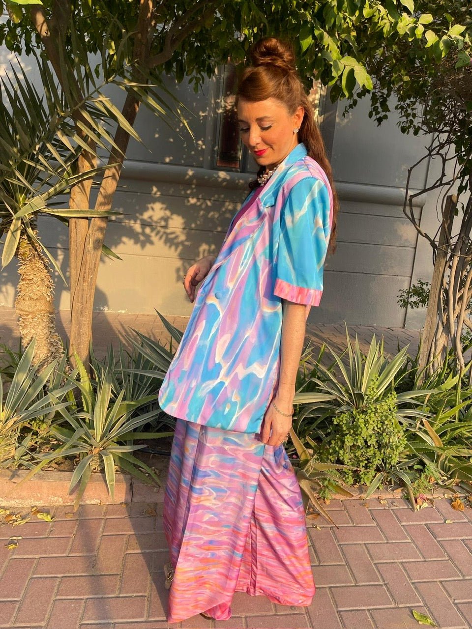 Short Sleeves Cleo Jacket Sunrise Gradient Pink Blue| بلوزة نسائية - Maison Clad