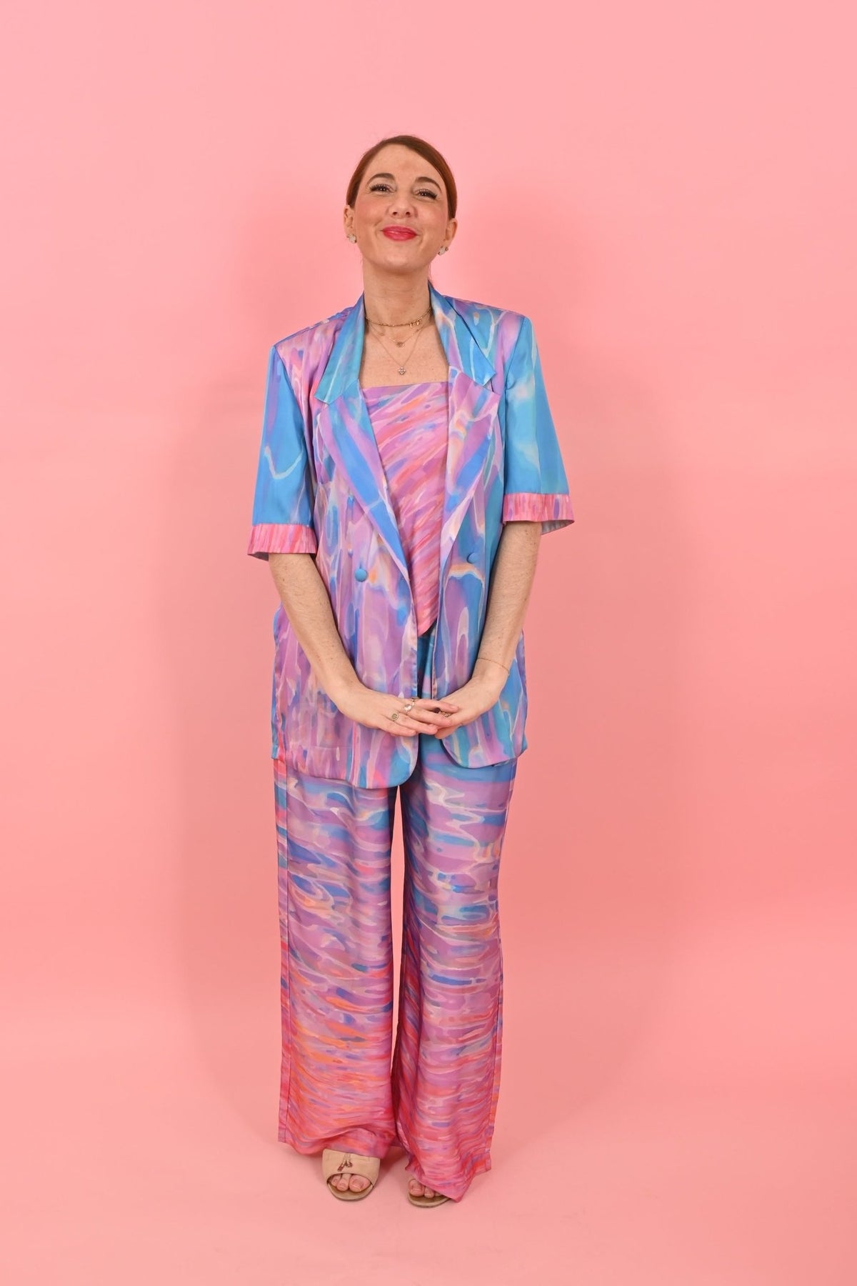 Short Sleeves Cleo Jacket Sunrise Gradient Pink Blue| بلوزة نسائية - Maison Clad