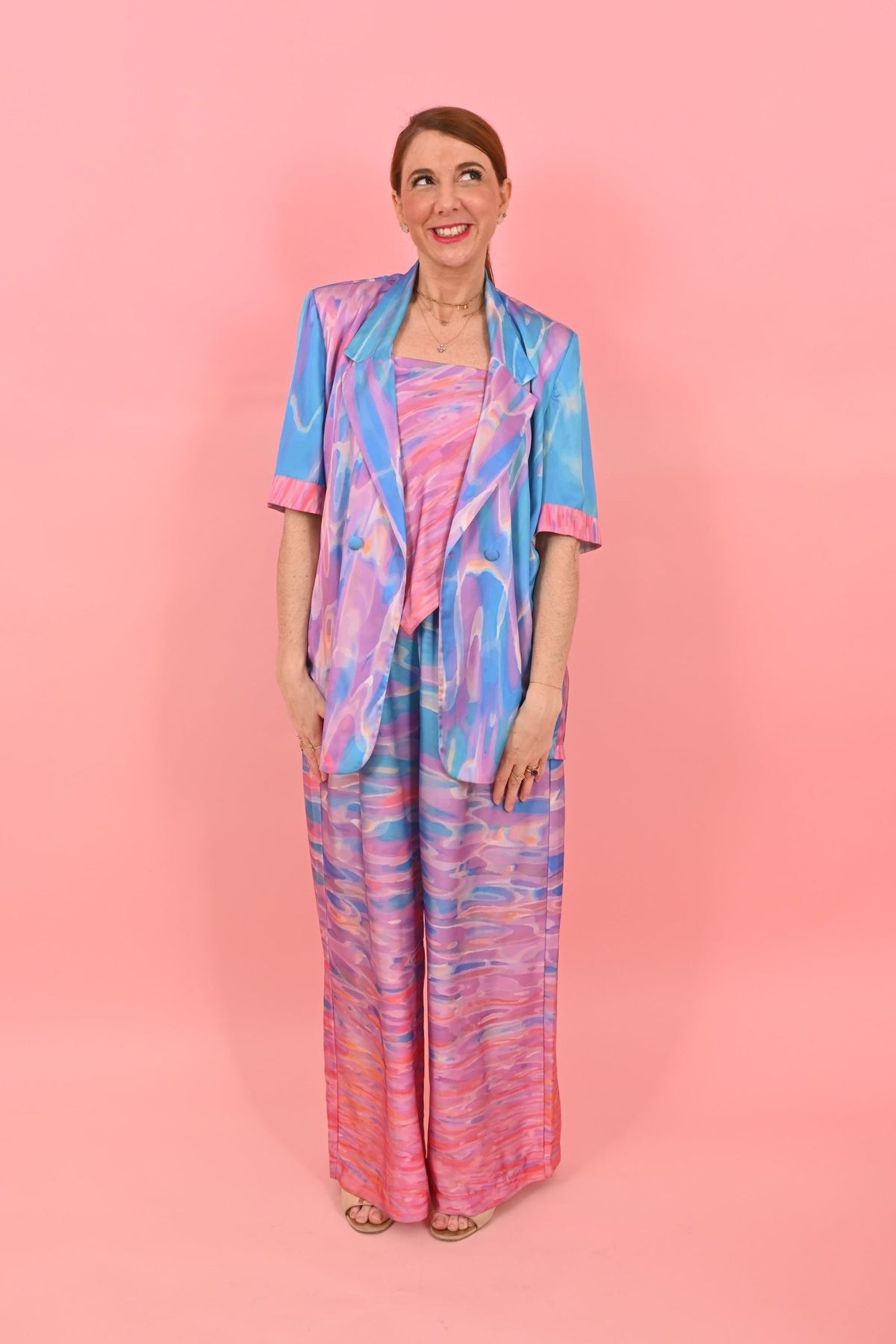 Short Sleeves Cleo Jacket Sunrise Gradient Pink Blue| بلوزة نسائية - Maison Clad