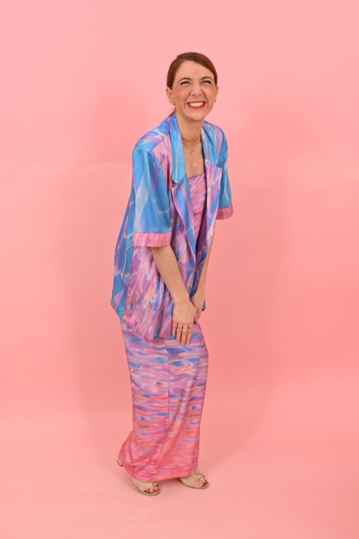 Short Sleeves Cleo Jacket Sunrise Gradient Pink Blue| بلوزة نسائية - Maison Clad
