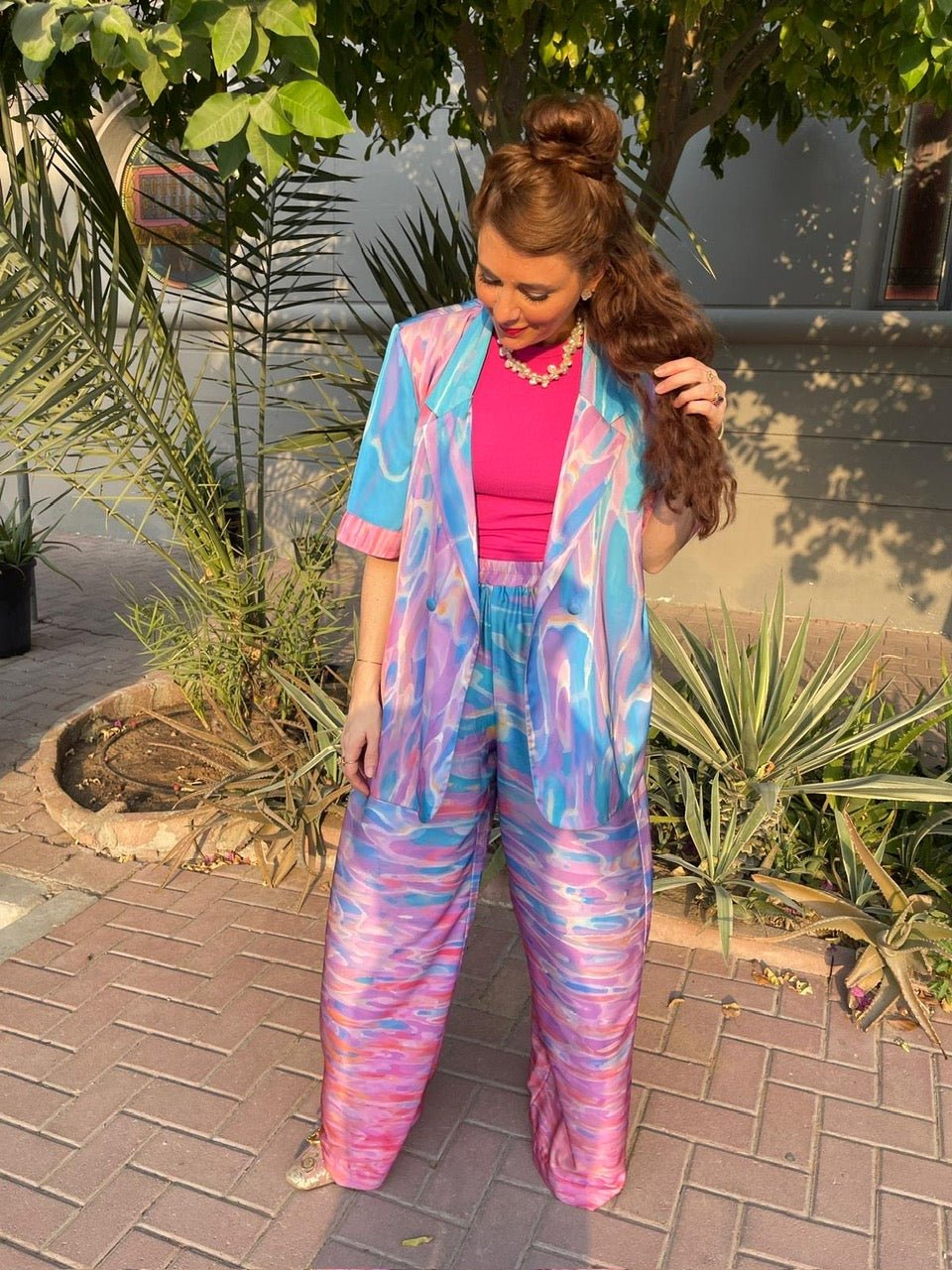 Short Sleeves Cleo Jacket Sunrise Gradient Pink Blue| بلوزة نسائية - Maison Clad