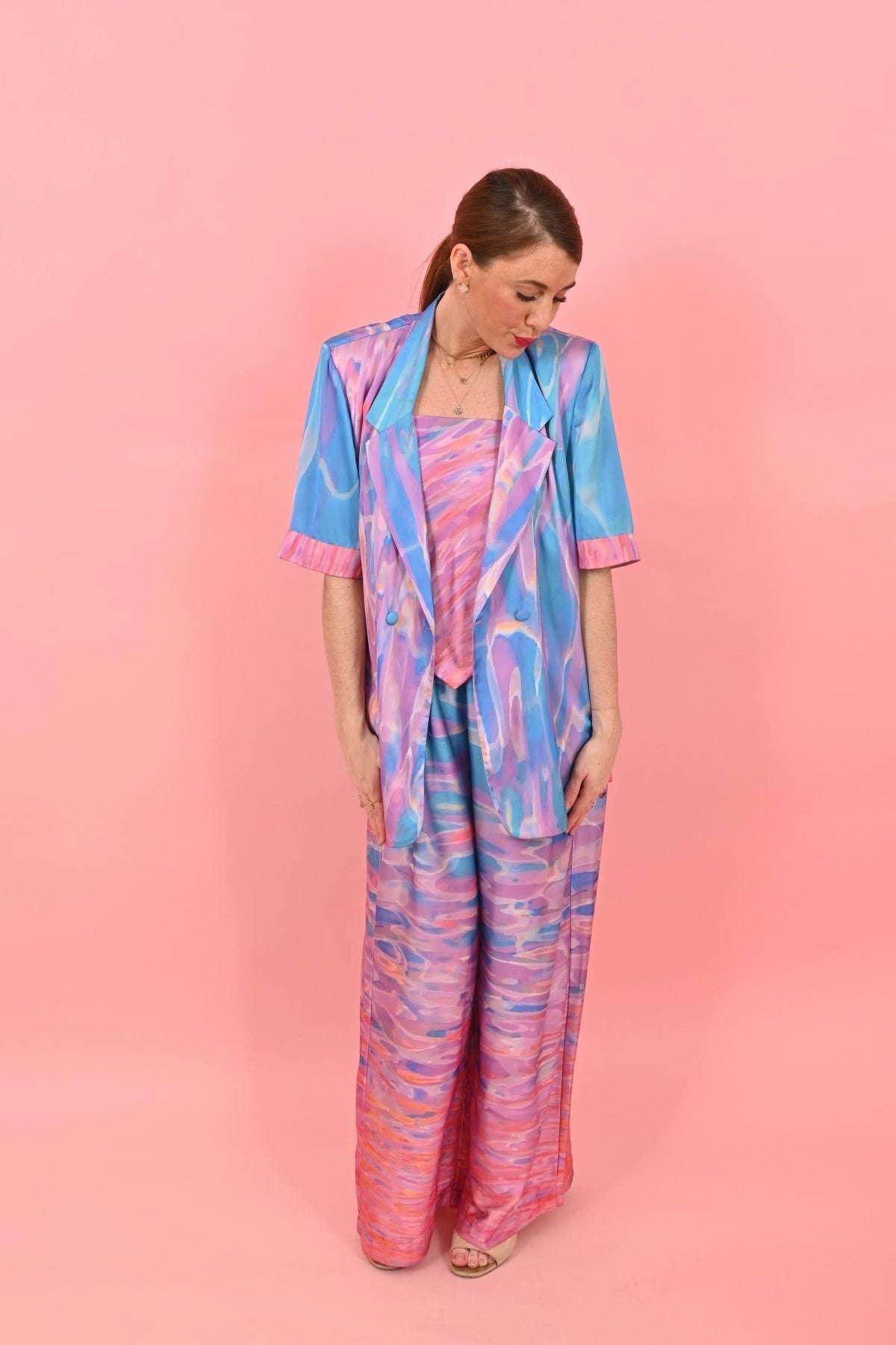 Short Sleeves Cleo Jacket Sunrise Gradient Pink Blue| بلوزة نسائية - Maison Clad