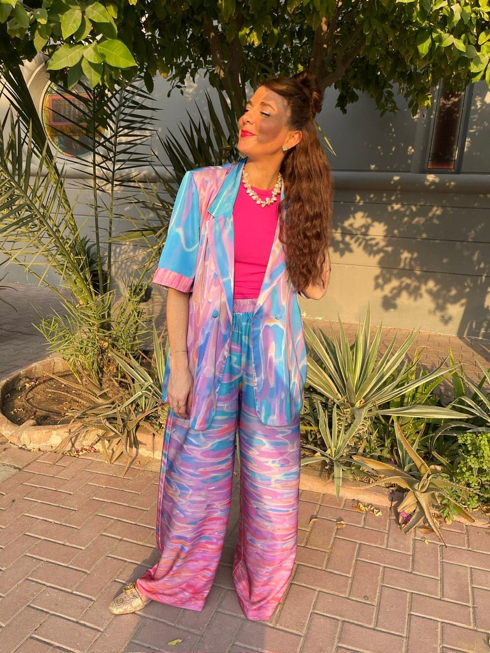 Short Sleeves Cleo Jacket Sunrise Gradient Pink Blue| بلوزة نسائية - Maison Clad
