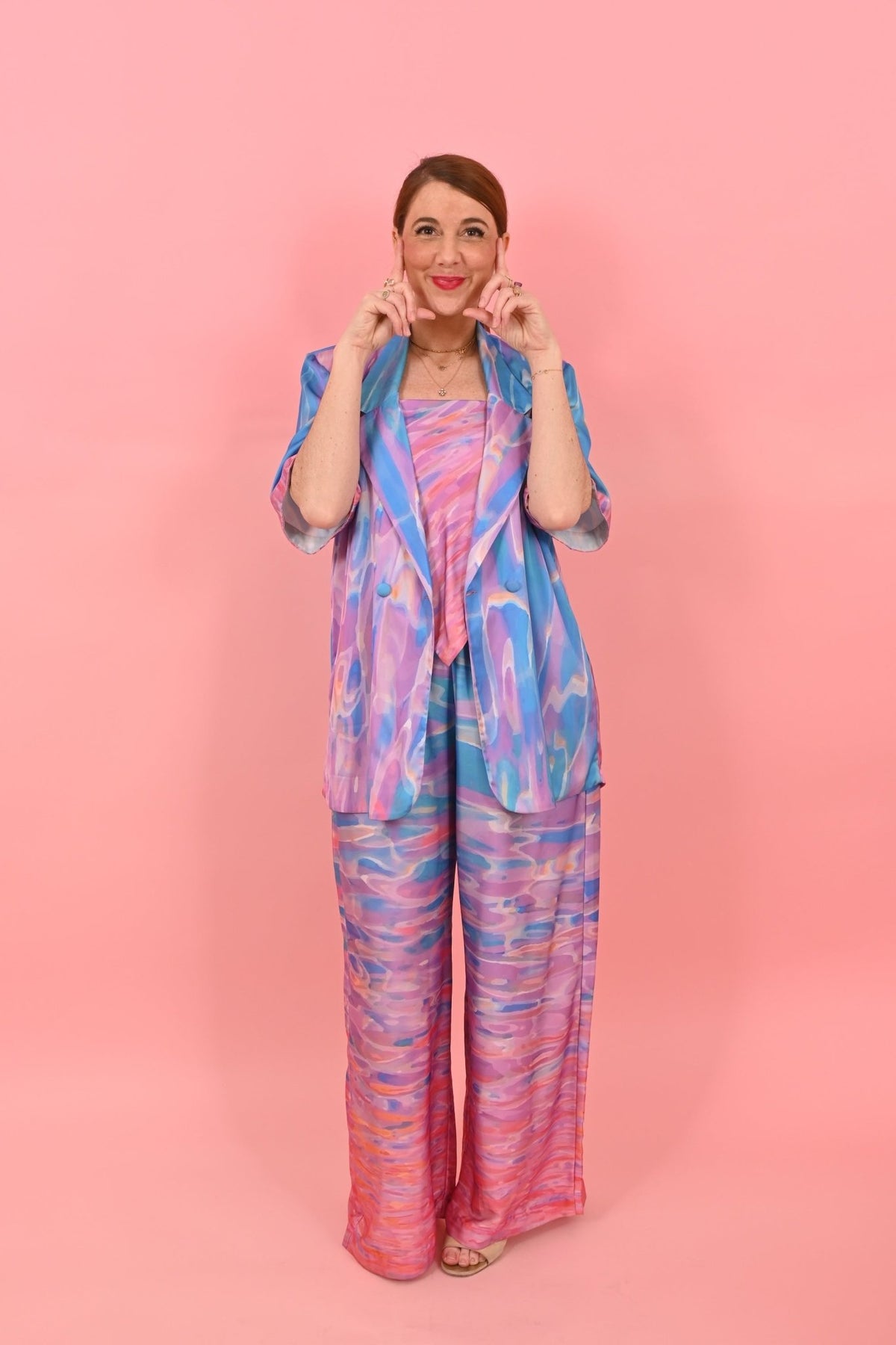 Short Sleeves Cleo Jacket Sunrise Gradient Pink Blue| بلوزة نسائية - Maison Clad