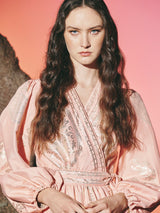 Short Wrap Floral Cachemire Dress Pink | فستان نسائي - Maison Clad