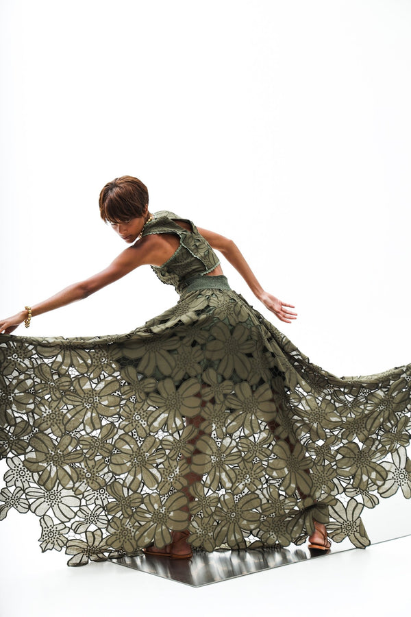 Skirt Petunia Maxi Calisto Althea Pesto | تنورة نسائية - Maison Clad