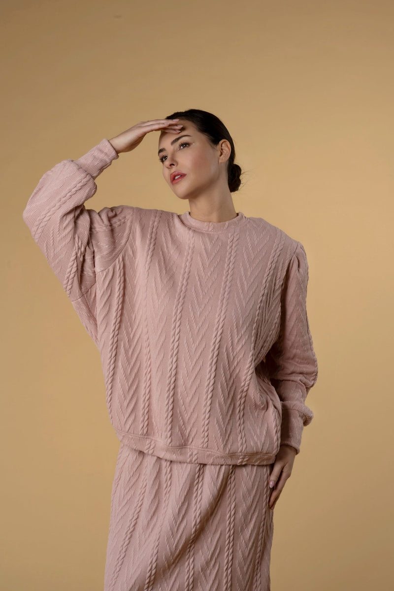 Skirt Slitty Knit Pink Blush |تنورة Slitty Pink Blush - Maison Clad