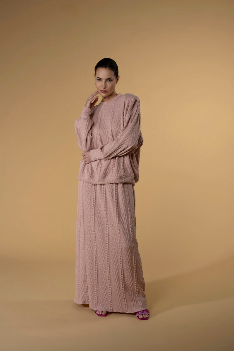 Skirt Slitty Knit Pink Blush |تنورة Slitty Pink Blush - Maison Clad