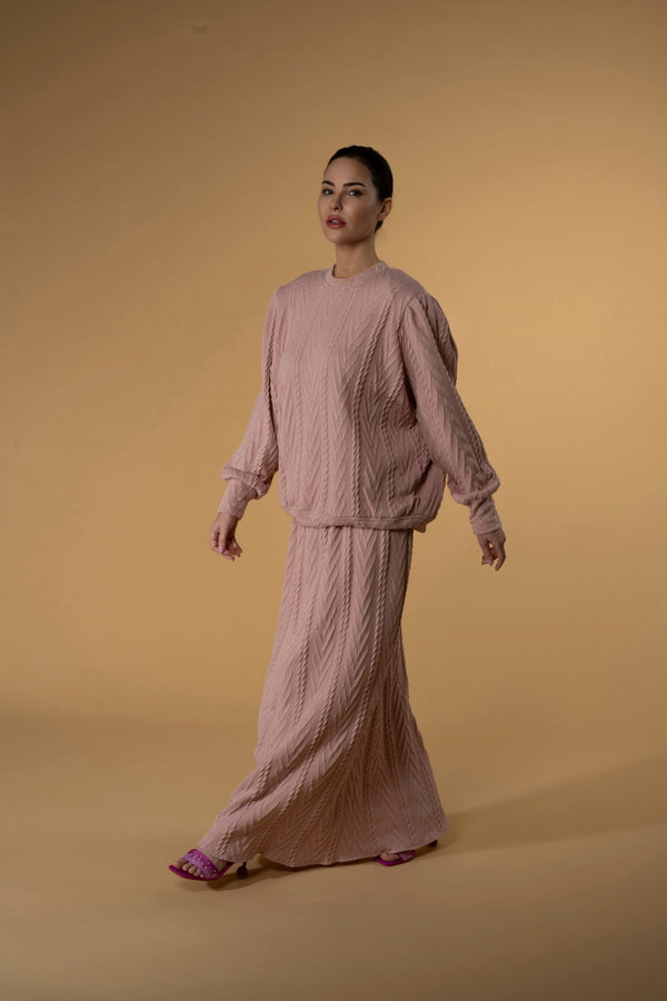 Skirt Slitty Knit Pink Blush |تنورة Slitty Pink Blush - Maison Clad