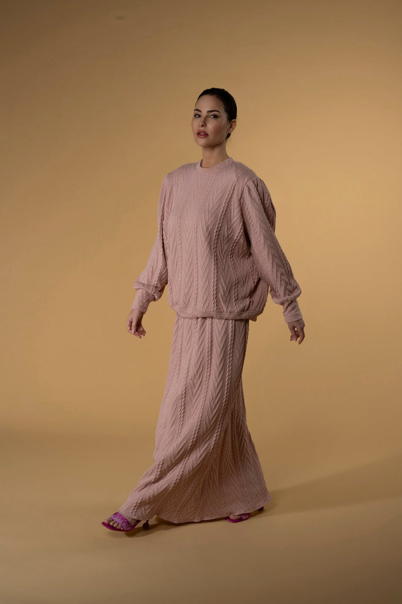 Skirt Slitty Knit Pink Blush |تنورة Slitty Pink Blush - Maison Clad